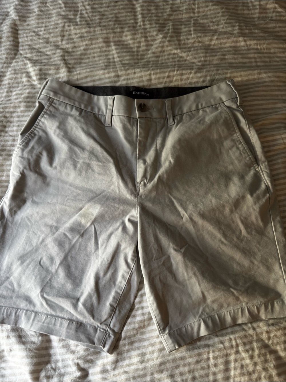 Express Men’s Flat Front Chino Shorts in Light Gray